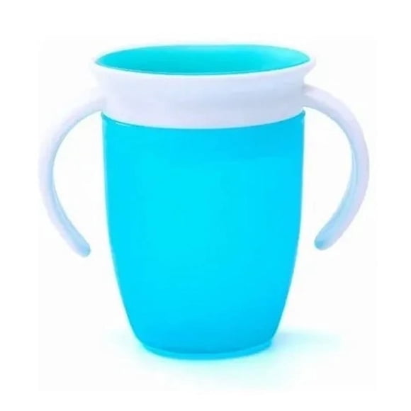 Vaso de entrenamiento de silicona para bebé, capacidad de 240 ml, sellado de 360 grados, asas dobles, para viajes en casa, color azul