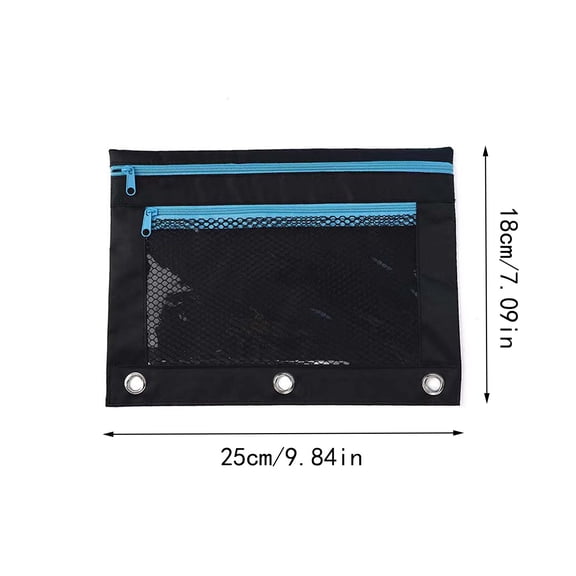 3 Ring Binder Pencil Case, 3 Ring Pencil Pouch, Binder Pencil Pouch with Zipper and Mesh Window, Three-hole pen case Oxford cloth binder office stationery case