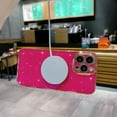 thumbnail image 3 of Compatible with iPhone 12 Pro Magnetic Glitter Bling Case 6.1 Inch, Luxury Love Heart Pattern Plating Case, Compatible with MagSafe for Women Girls Shockproof Back Cover-Hot Pink, 3 of 10