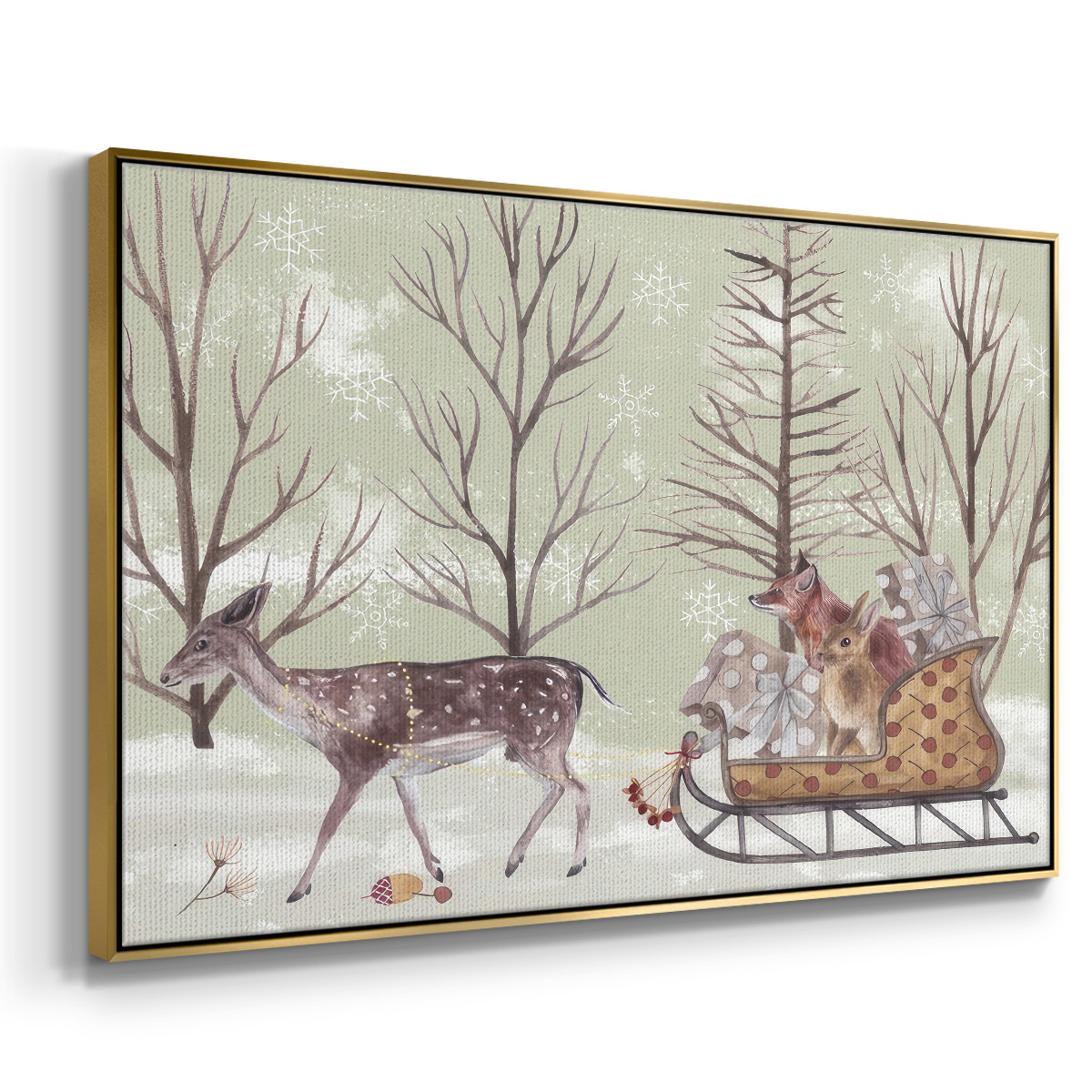 Christmas Time II - Framed Gallery Wrapped Holiday Canvas - 17 x 25 - Gold Frame