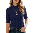 thumbnail image 6 of JoveMarine Women's Slim Fit Solid Color Top Sexy Fitted Blouse Casual Short Sleeve Shirt for Daily Wear Spring/Summer Navy XL, 6 of 7