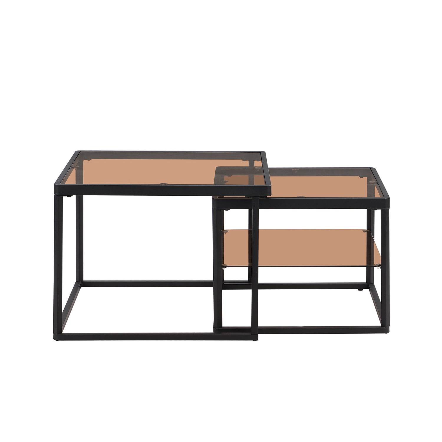 Kadyn Nested Coffee Table Set, Tea Table with Metal Frame, Tempered Glass Sofa Center Table, Black Kadyn Nested Coffee Table Set, Tea Table with Metal Frame, Tempered Glass Sofa Center Table, Black