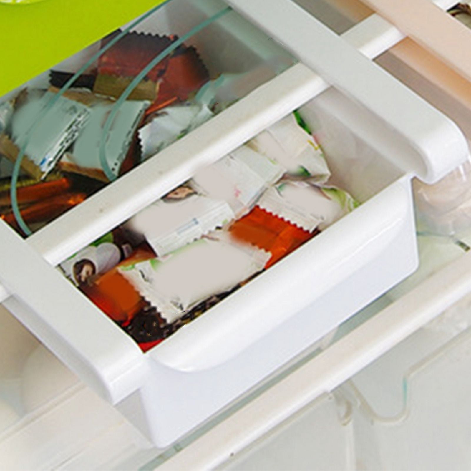 3Pcs Retractable Drawer Type Refrigerator Storage Box Food Fresh Keeping Classified Organizer Container Basket Fridge Shelf Holder Plastic Storage Bins White