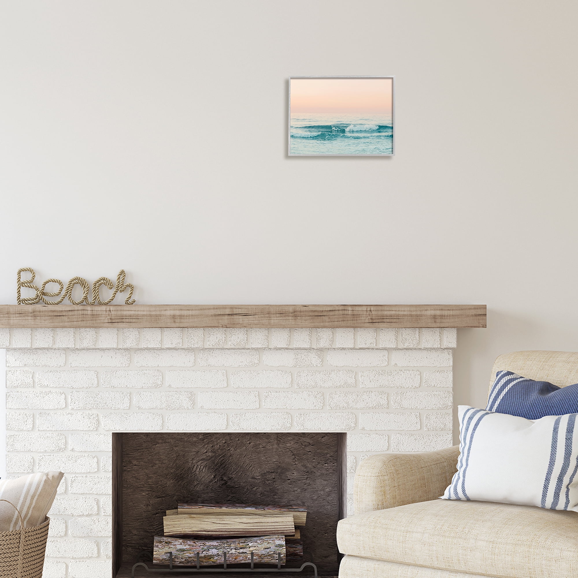 Stupell Industries Ocean Waves Sunset Nature Photography Gray Framed Art Print Wall Art, 14 x 11