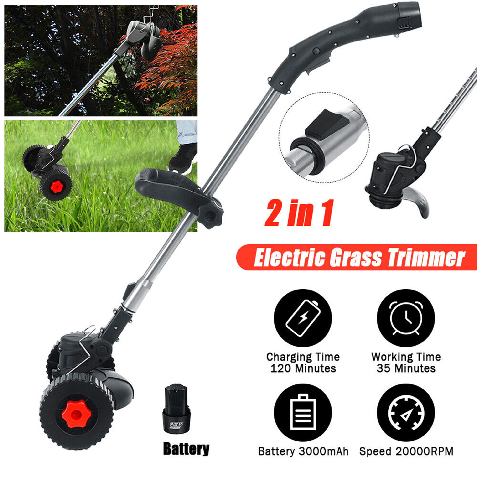 LELINTA Cordless Wheeled Weed Eater,24V Battery Powered Weed Wacker,2