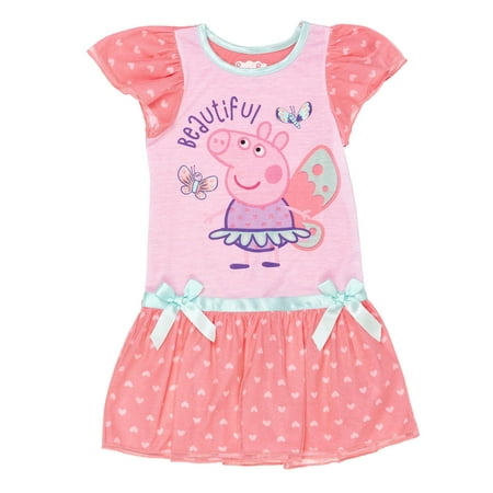 Peppa Pig Toddler Girl Fairy Princess Ruffle Shimmer Nightgown Pajamas