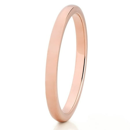 2mm Tungsten Ring 18K Rose Gold Tungsten Wedding Band Tungsten Carbide Ring Women's Ladie's Classic Dome Shape Band 9.5