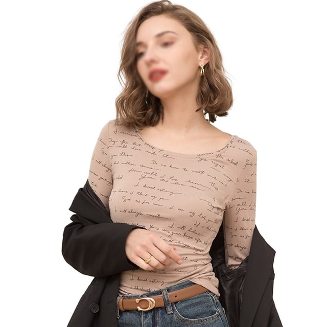 Women Tops Comfortable Crewneck Fight Top Print Long Sleeve Slim Shirt