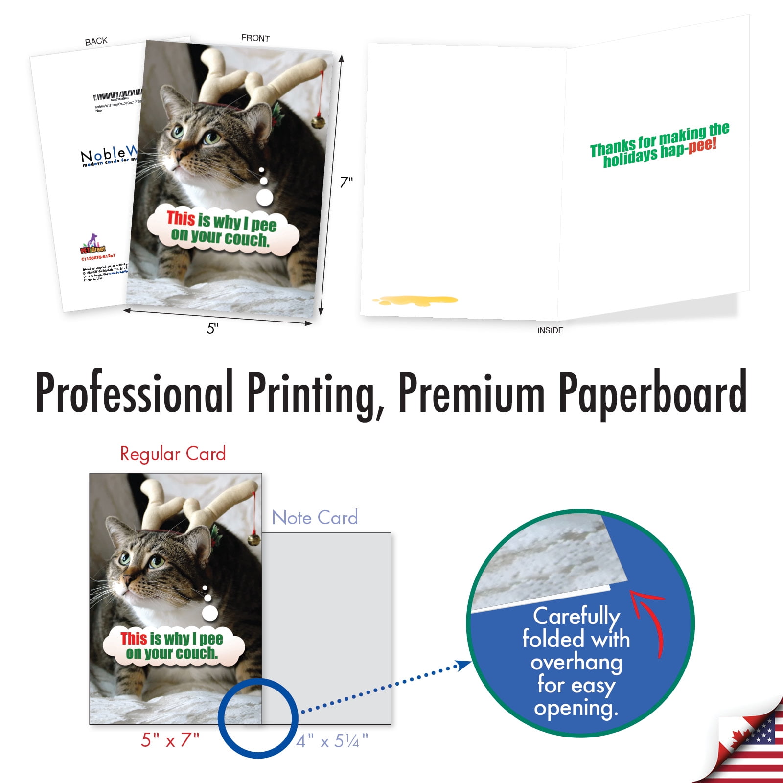 NobleWorks, Pee On Couch - 12 Funny Christmas Thank You Cards Boxed - Bulk Set, C1130XTG-B12x1