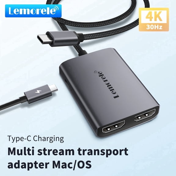 Lemorele Type-C to Dual HDMI Adapter for Mac,with 60W PD Charging Dock,4K Triple Monitor Display (MST) HDMI Converter for MacBook,Aluminum for HDTV, Projector,  Monitors