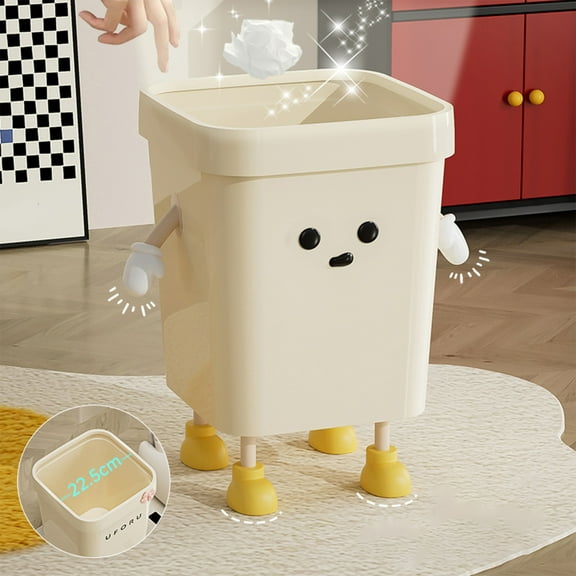 YIMWNYI Cute Yellow Plastic Trash Can with Handles, Slip-Proof Bottom, and Pressure Ring Lid – Versatile Wastebasket for Living Room, Bedroom, and Bathroom – Stylish and Functional Storage Bucket