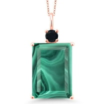 Gem Stone King 18K Rose Gold Plated Silver Green Malachite and Black Onyx Pendant Necklace for Women (18.22 Cttw, Emerald Cut 18X13MM, With 18 inch Silver Chain)