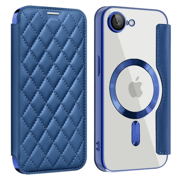 Magnetic Wallet Case for Apple iPhone 17e 16e, RFID Blocking PU Leather Clear Back Cover Compatible with Magsafe Wireless Charging Anti-Scratch Phone Case for iPhone 17e 16e, Royalblue