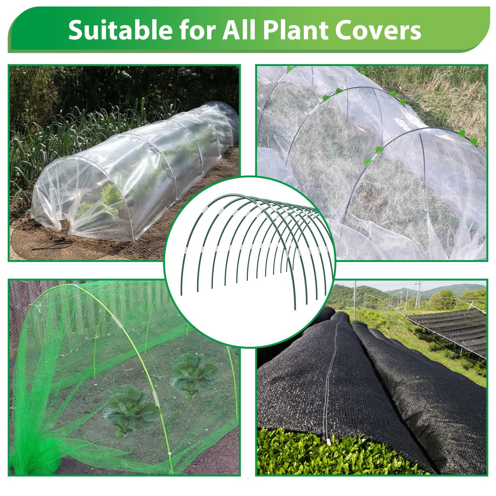 60Pcs Garden Hoops for Raised Beds,12 Sets of 7FT Greenhouse Hoops Grow Tunnel, Rust-Free Fiberglass Support Hoops Frame for Netting Shade Cloth Cover, DIY Plant Support Garden Stakes