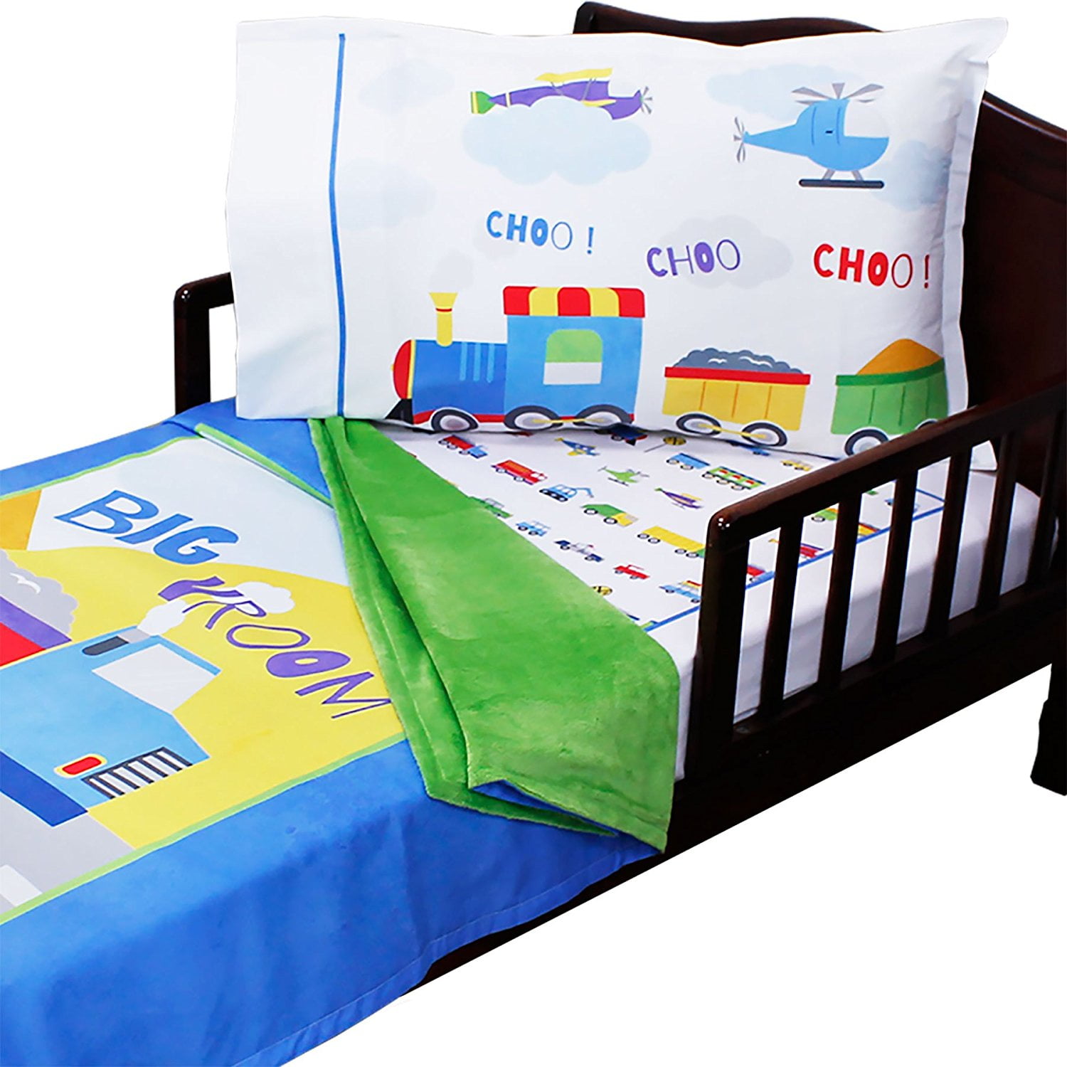 3pc Cars Planes And Trains Toddler Bedding Set Transportation Blanket Sheet Pillowcase Roomcraft Size