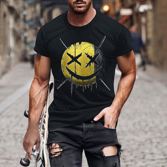 FDGIU 2025 Men's Halloween Graphic Tee; Funny Graffiti Crewneck T-Shirts, Loose Fit Short Sleeve Novelty Top, Dark Casual Halloween Shirt