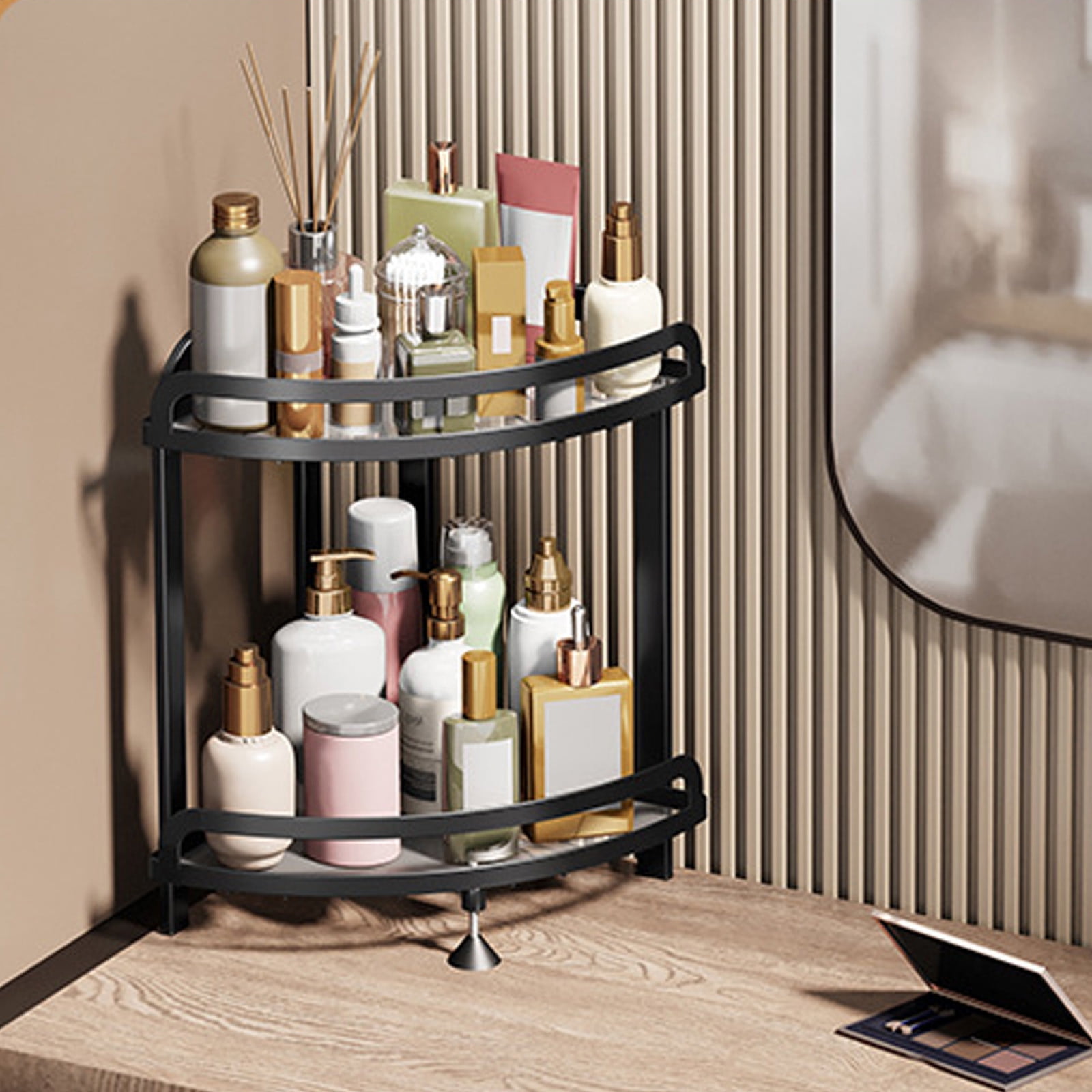 Amacok Corner Bathroom Counter Organizer Metal Bathroom Sink Organizer Countertop, Makeup Organizer for Vanity Storage Corner Skincare Organizers Bathroom Counter Shelf