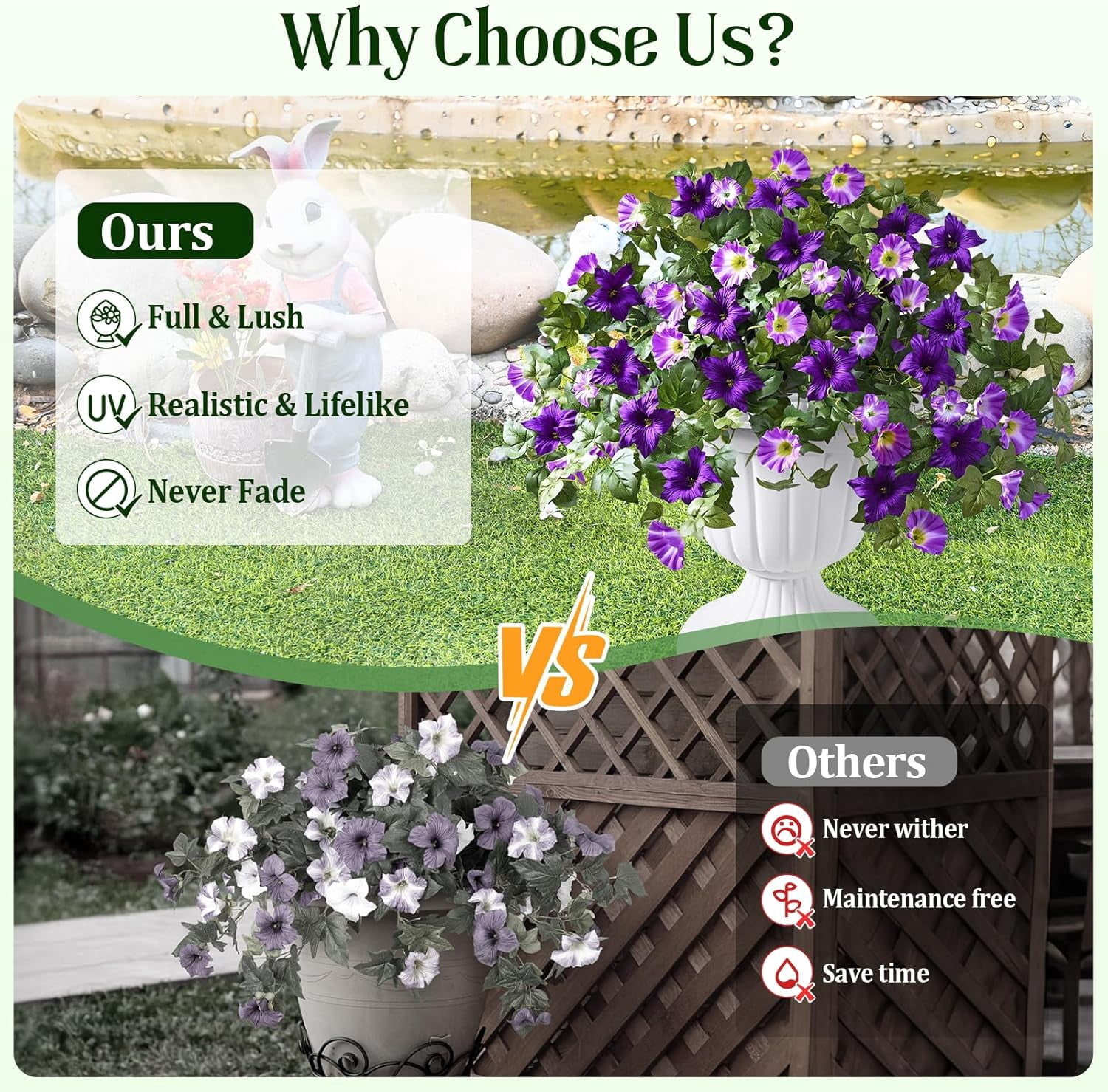Yastouay 4 Pcs Artificial Fake Flowers Outdoor Petunias Spring Summer Flowers UV Resistant for Home Garden Balcony Yard Porch Deco,Purple