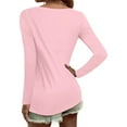 thumbnail image 3 of Grianlook Ladies Loose Baggy T-shirt Solid Color V Neck Tunic Blouse Autumn Plain Tee Pink L, 3 of 3