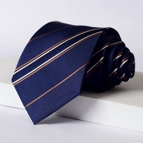 Yongchuantie Men's 3.15" Necktie Navy Blue Brown Striped Pattern 8CM Wide Version Tie Gift Box