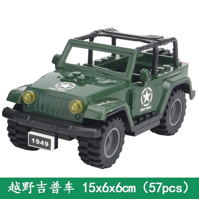 Juego de bloques de construcción modelo de coche todoterreno Jeep, juguete Hummer, coche del ejército para niños, bloques de construcción militares,Green Jeep