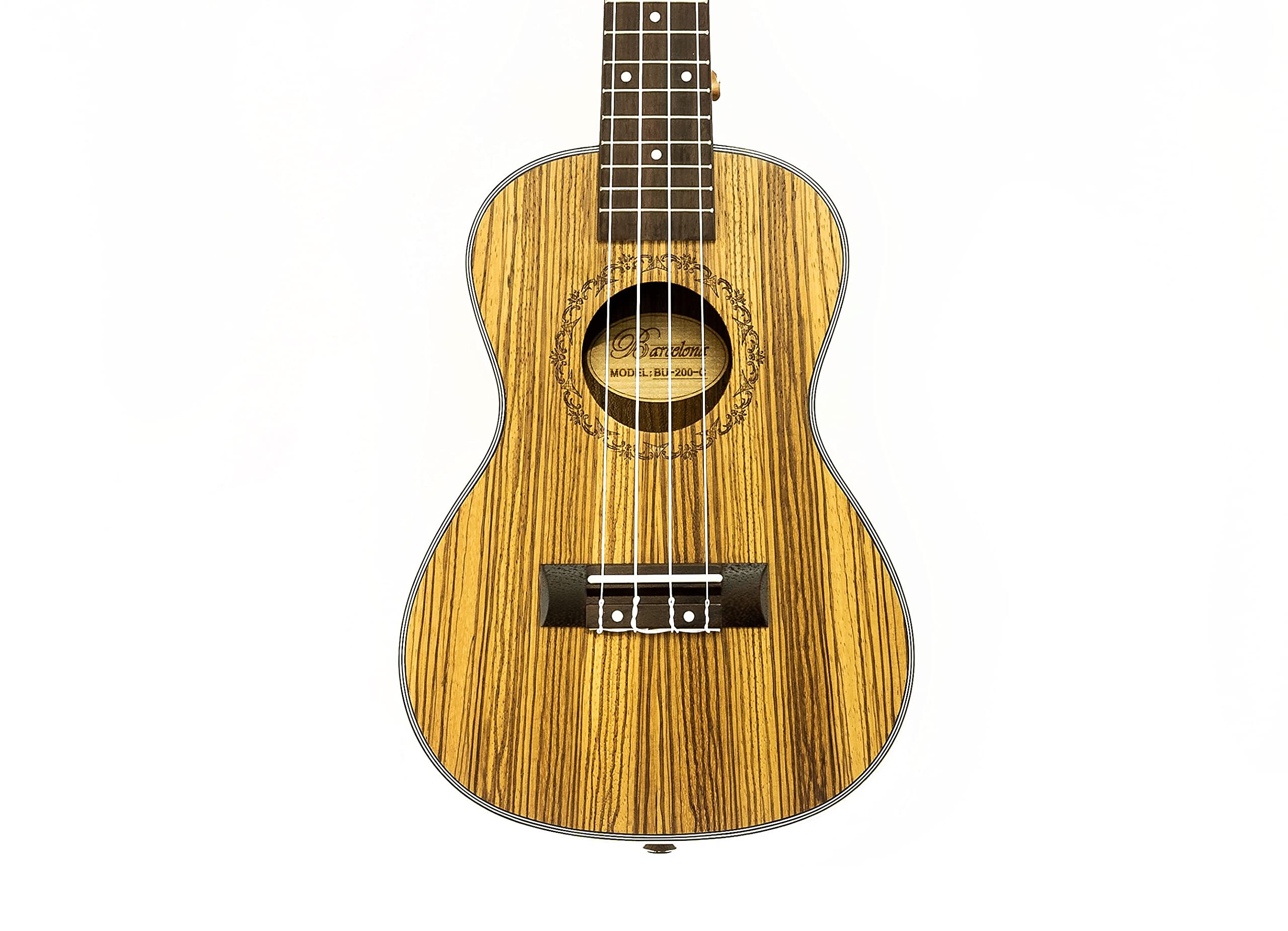 Barcelona Zebra Wood Concert Ukulele Bundle with Gig Bag, Tuner, Strap, Austin Bazaar Instructional DVD, and Polishing Cloth