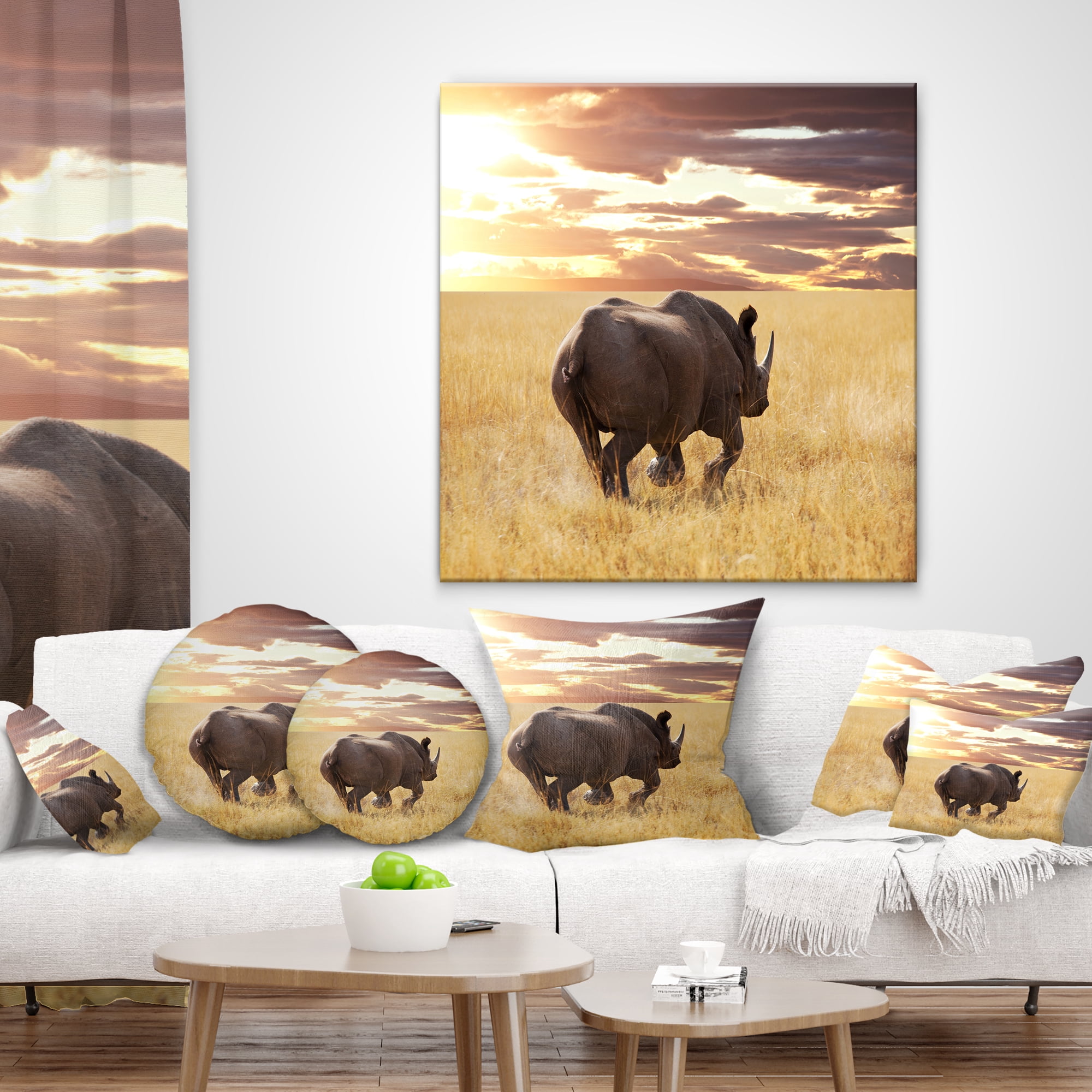 Designart Giant Rhino under Bright Sky - African Wall Throw Pillow - 18x18