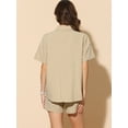 thumbnail image 3 of DARING DIVA 2 Pcs Women's Cotton Button Down Shirt Lounge Beach Short Sets XS Khaki, 3 of 6