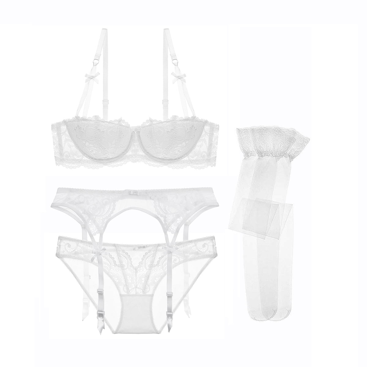 Varsbaby Lace Push Up Bra Set Back With Panties, Garter Stockings, And  Necklace Christmas Collection From Geymf, $38.18