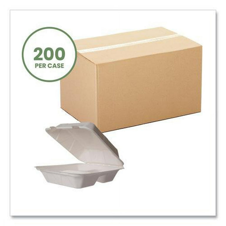 Nourish Molded Fiber Takeout Containers, 3-Compartment, 7.9 x 7.9 x 2.9, White, Sugarcane, 200/Carton Nourish Molded Fiber Takeout Containers, 3-Compartment, 7.9 x 7.9 x 2.9, White, Sugarcane, 200/Carton