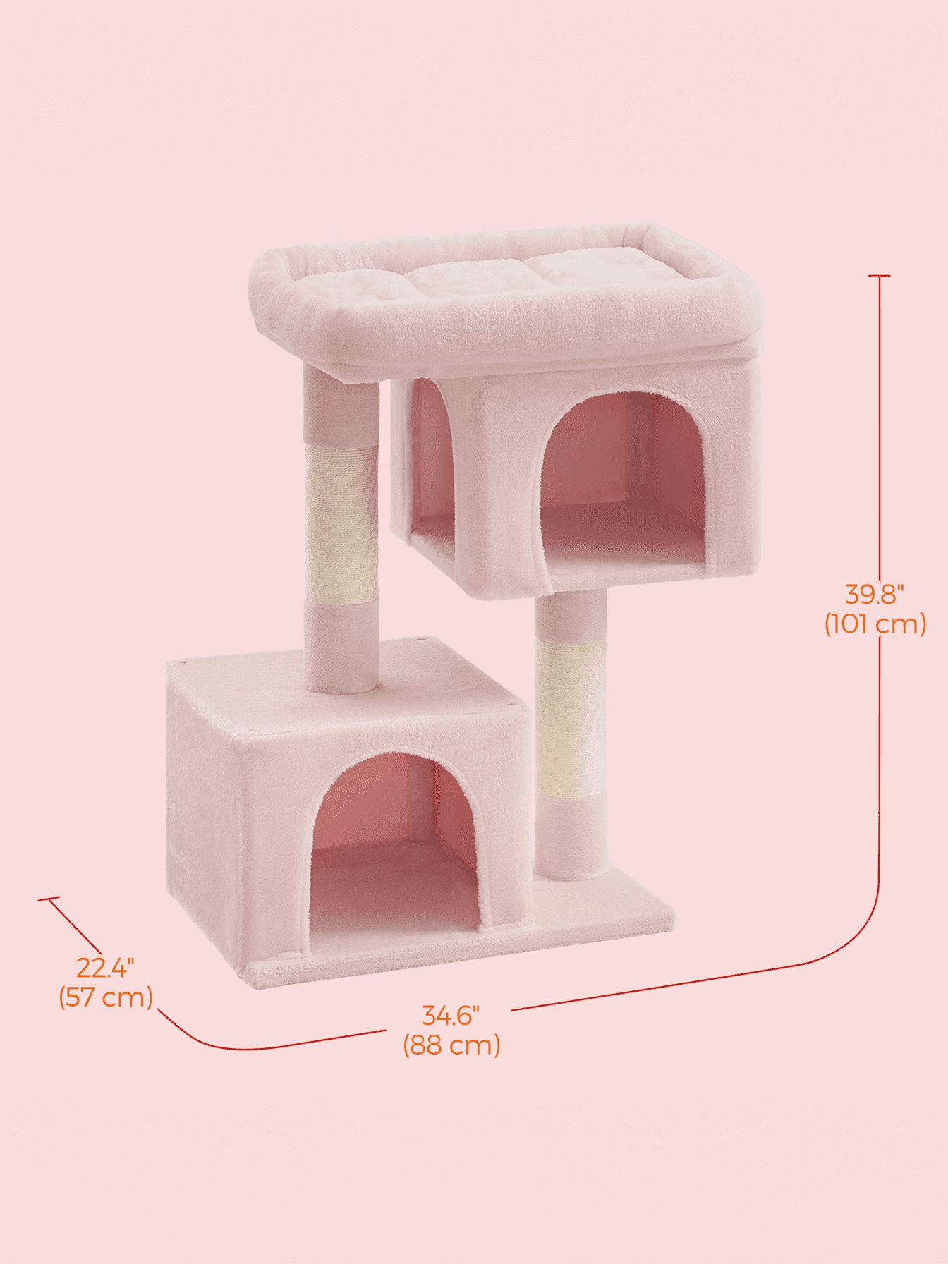 LEDREM 40.6-Inch Cat Tree Tower for Extra Large Cats up to 44 lb, Plush Condo with Large Perch & 2 Caves, Scratching Posts, Jelly Pink