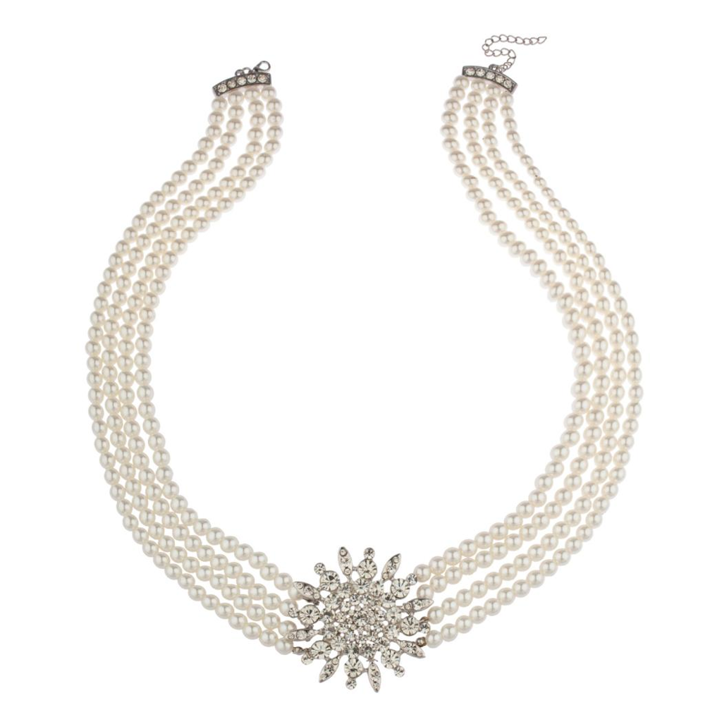 Lux Accessories Lux Accessories Faux Pearl Flower Sun Star Pave Multi