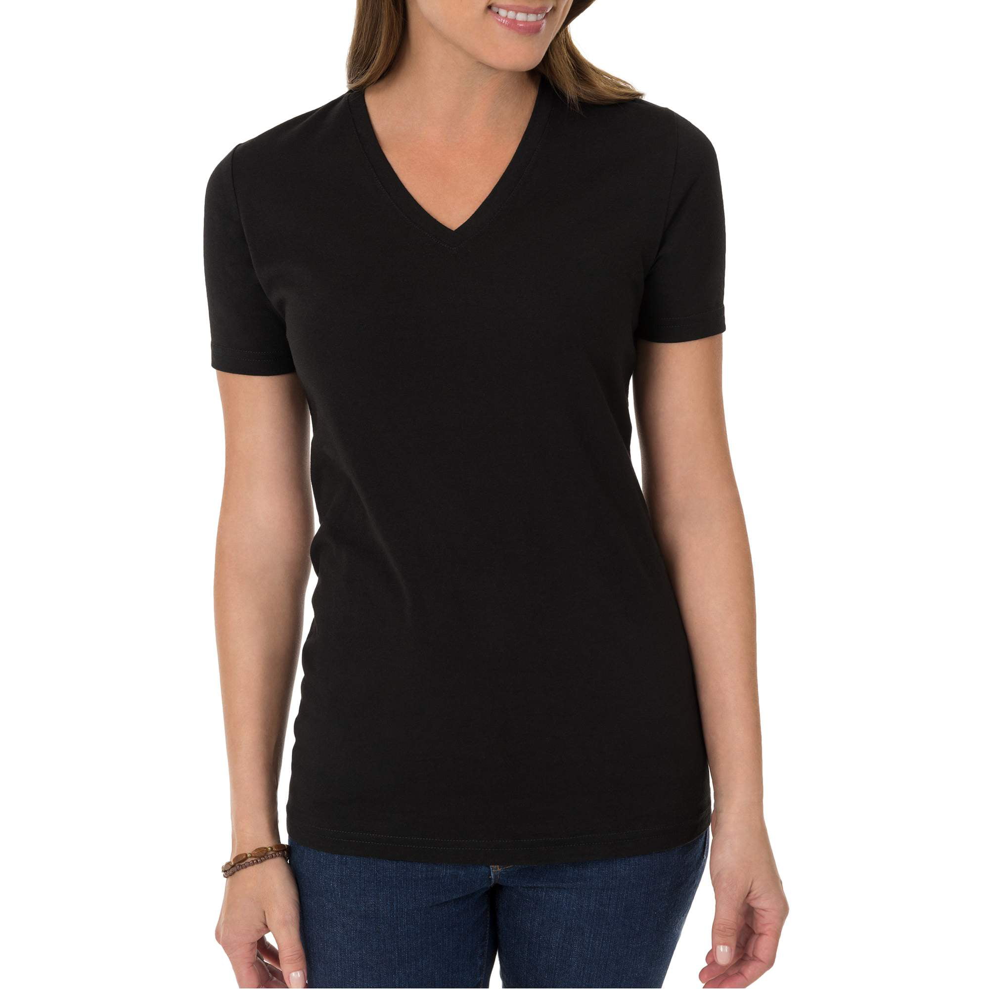 Women's Essential Short Sleeve V-Neck T-Shirt Black Size S --H2 ...