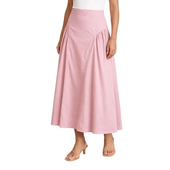 Moomaya Women’s 100% Cotton Midi Skirt | High Waist Panelled A-Line Flared Skirt with Side Gathers | Soft Breathable Summer Casual Wear