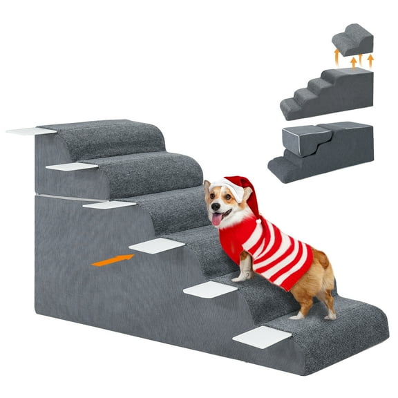 Slsy Dog Stairs for Small Dogs and Cats, 6 Steps Foam Pet Steps for High Beds and Couch, Non-Slip Waterproof Folding Dog Steps with Removable Washable Cover