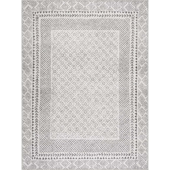 BoutiqueRugs Burdette Washable Farmhouse Area Rug - Machine Washable - Light Beige, Charcoal - 8'10" x 12'