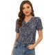 thumbnail image 1 of Blusa estampada transpirable Allegra K con cuello en V y pajarita Azul marino XS, 1 of 5