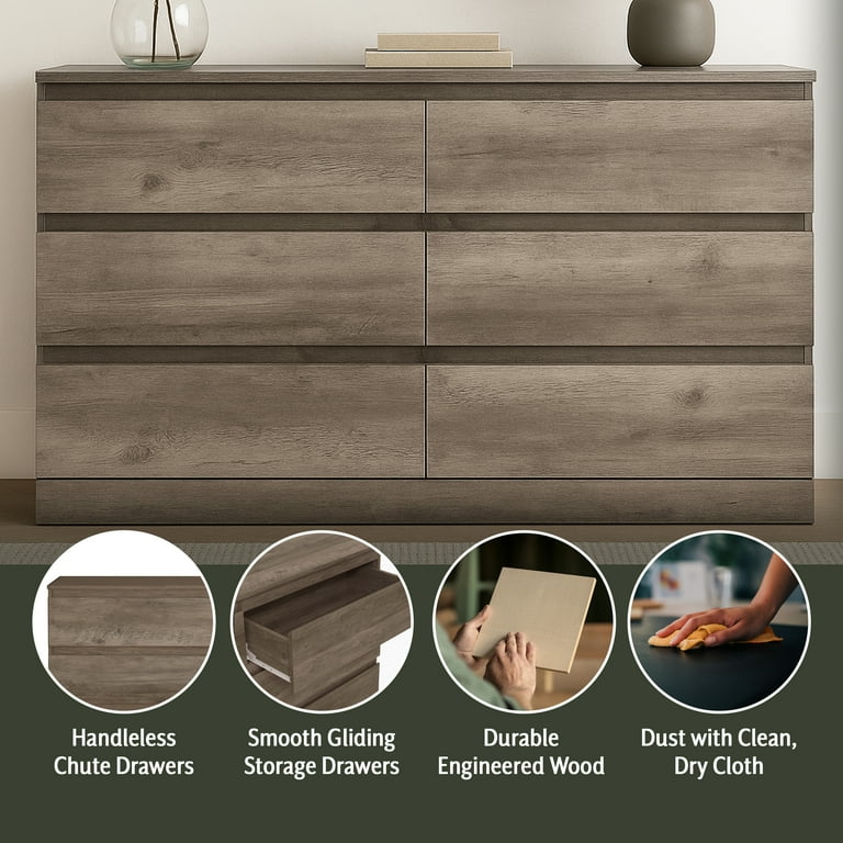 Brindle 6 Drawer Dresser, Gray Oak, by Hillsdale Living Essentials