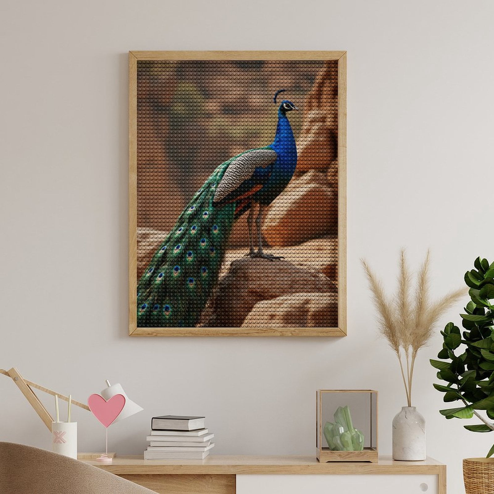 Diamond Art Kits for Adults, Majestic Bird Vibrant Feathers Rocks 5D Diamond Painting Kits for Adults Beginners, DIY Full Drill Diamond Painting, Gem Art and Crafts 12x16