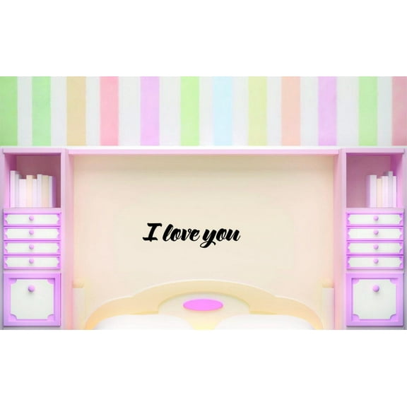 I Love You Vinyl Wall Decal for Home - Art Heart Family Friends Enter Bless Cute Wall Décor Bedroom Living Room Entry - Removable High Tact - Size: 8 In x 40 In