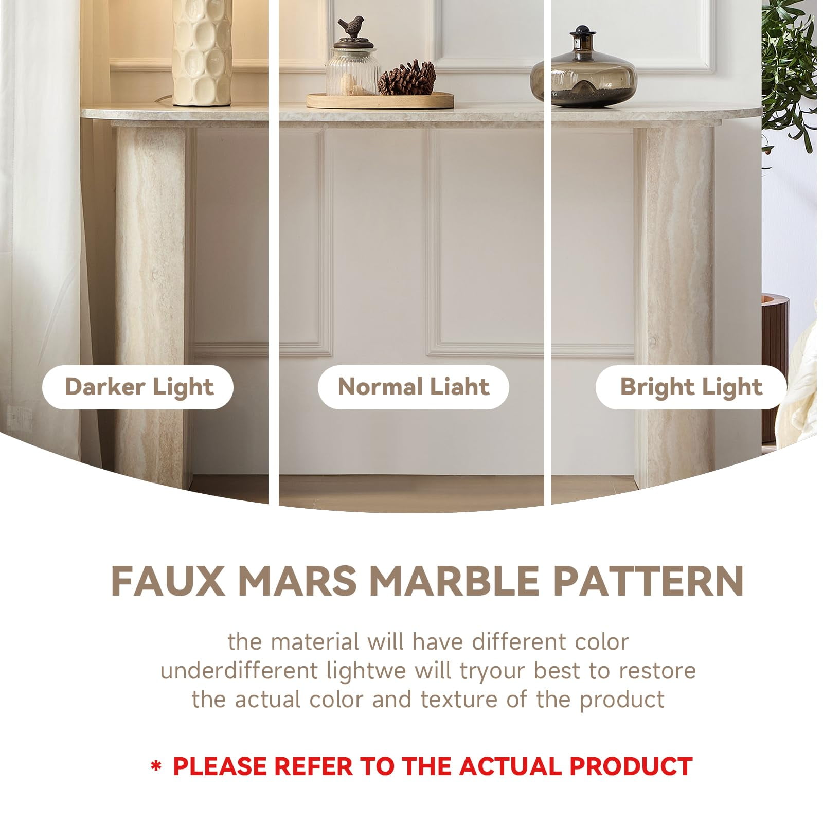 LKTART 55" MDF Console Table for Entryway,Narrow Entryway Table with Faux Mars MarblePattern, Couch Table Behind Sofa with CurvedLegs for Living Room Hallway Foyer