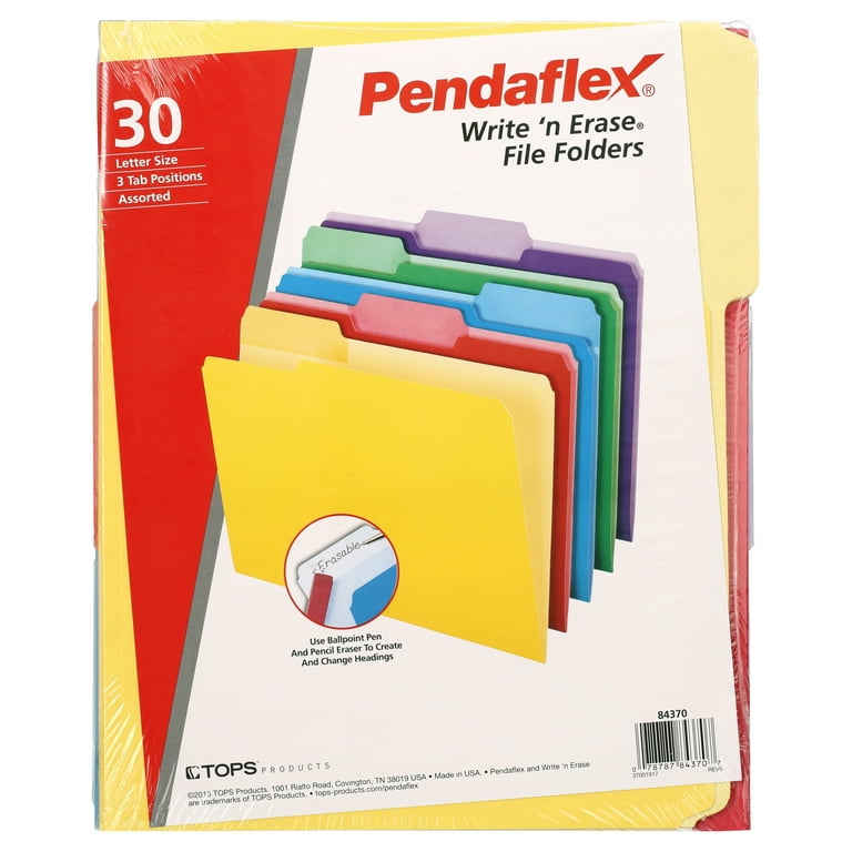 File Folders with Erasable Tabs, 1/3-Cut Tabs: Assorted, Letter Size, Assorted Colors, 30/Pack File Folders with Erasable Tabs, 1/3-Cut Tabs: Assorted, Letter Size, Assorted Colors, 30/Pack