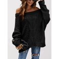 thumbnail image 5 of Women Off Shoulder Sweater Long Sleeve Knit Sweater Loose Pullover Jumper Tops Black L, 5 of 7