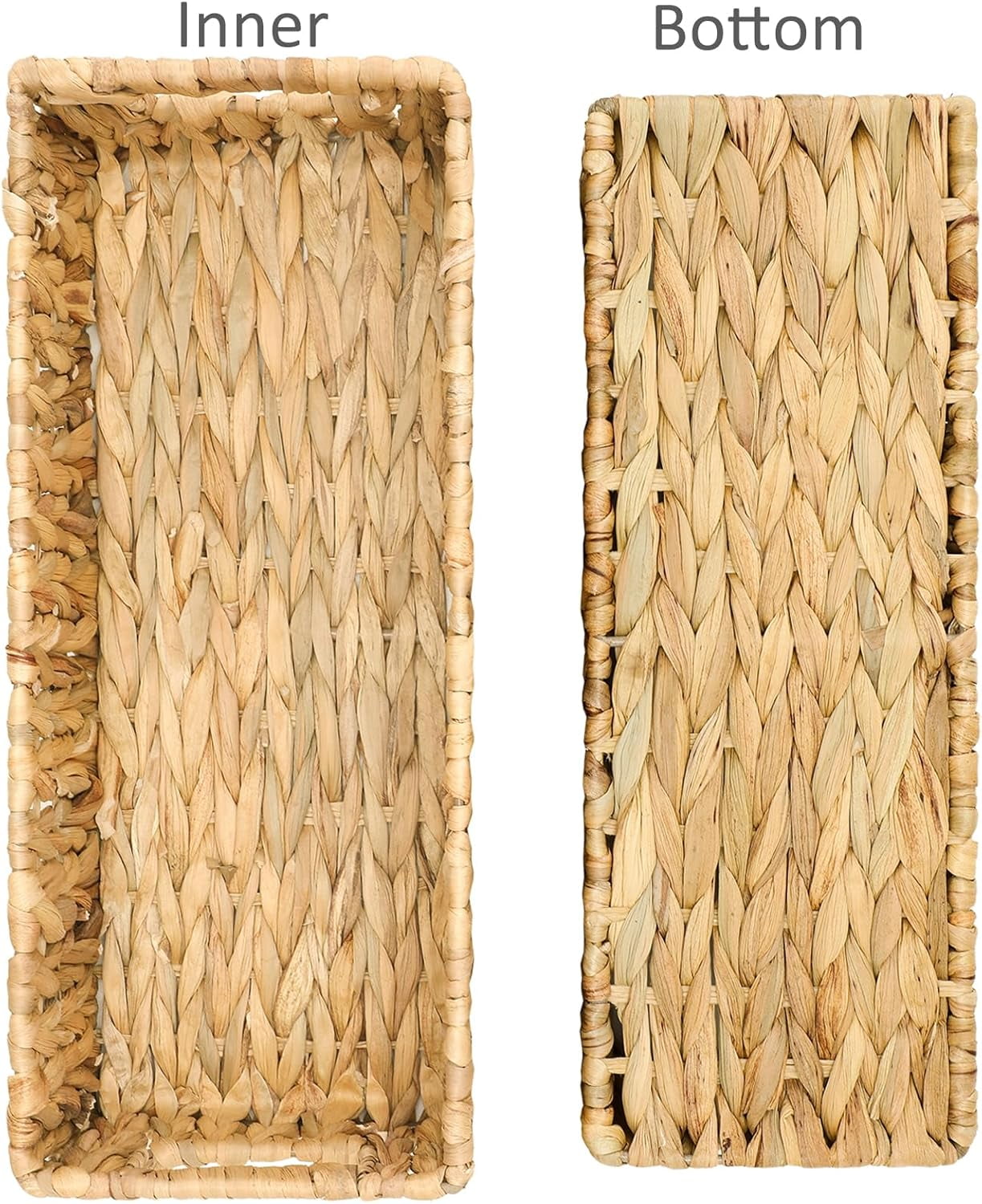 Nesting Small Wicker Basket, Water Hyacinth Toilet Paper Baskets Bathroom Organizer, Woven Long Narrow Baskets, 2 Pack