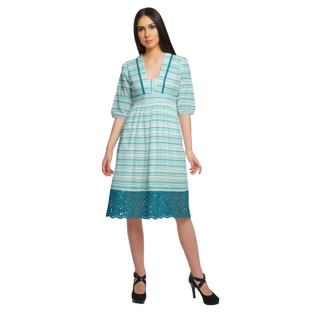 Moomaya Robe en Coton Imprimée pour Femme Longueur Midi Manches Courtes Tenue d'Été Vêtements