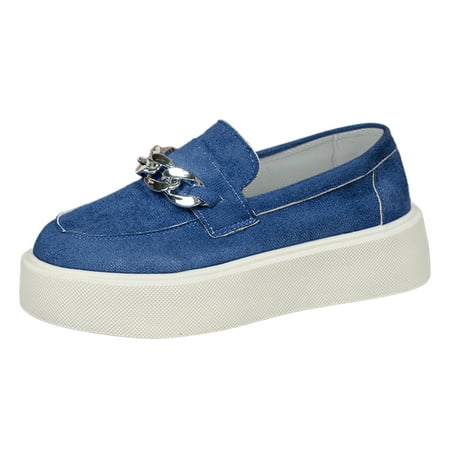 QYZEU Womens Running Sneakers Business Casual Dress Shoes for Women Ladies Thick Sole Casual Retro Shallow Mouth Solid Color Matching Large Size Casual Shoes Blue 41