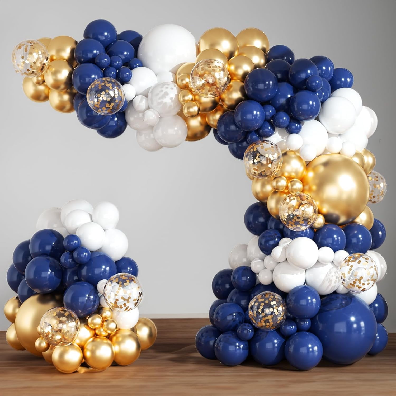 Navy Blue and Gold Balloons Arch Garland Kit 164pcs Different Sizes Balloons 5 10 12 18 with Gold Confetti Balloons for Anniversary Wedding New Year Birthday Party Decorations