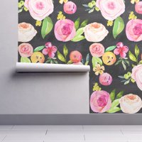 Wallpaper Roll or Sample: Chalkboard Floral Chalkboard Watercolor Painting
