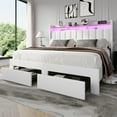 thumbnail image 6 of Amolife King Size Platform Bed Frame with 2-Tier LED Storage Velvet Wingback Headboard & 2 Storage Drawers, USB & Type-C Charging Ports, White, 6 of 12