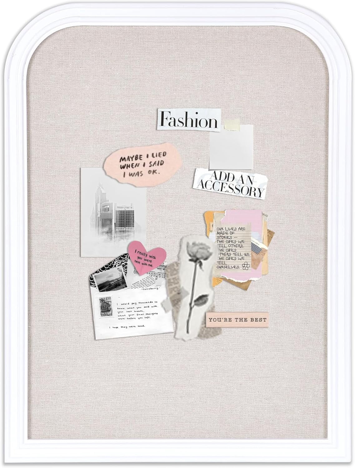 Bulletin Board with Linen, 23.6x17.7 inches Bulletin Board with White Wood Style Frame, Decorative Hanging Pin Board Vision Board Message Board for Office School Home Decor(2R&2S,L-4560,1p)